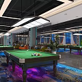 Modern Billiard Room Interior With Multiple Green Felt Tables And Lighting 3d model