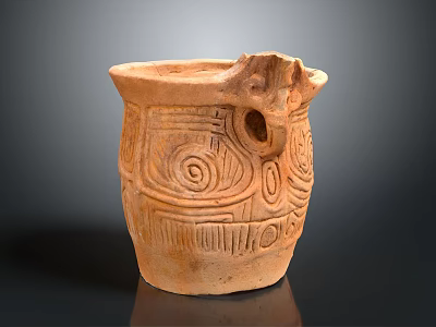 Ancient Clay Pot With Intricate Carved Patterns Dragon Head Design And Ornate Details 3d model