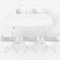 Modern Dining Table Set With White Rectangular Table And Colorful Chairs With Metal Legs 3d model