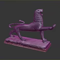 Ancient Style Bronze Lion Statue With Standing Pose Raised Paw And Square Base