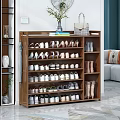 Wooden Multi Tiered Shoe Cabinet Organizer With Vase Handbag Books Storing Various Shoes