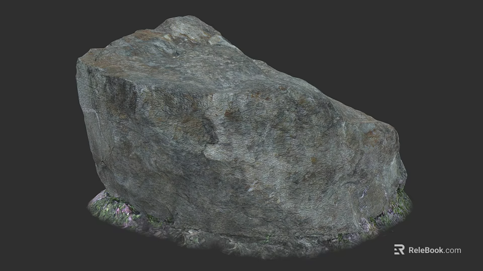 Natural Stone Material With Green And Purple Small Plants At Bottom 3d model 