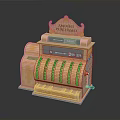 Antique Pure Gold Cash Register With Ornate Decorative Design And Electronic Functions