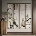 Traditional Chinese Ink Landscape Paintings with Orchids Bamboo Lotus and Pine Tree Elements