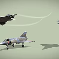 Fighter Jets Flying In Sky With Contrails And One On Ground With Shadows