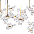 Modern Elegant Chandelier with Multiple Transparent Glass Balls and Golden Frames