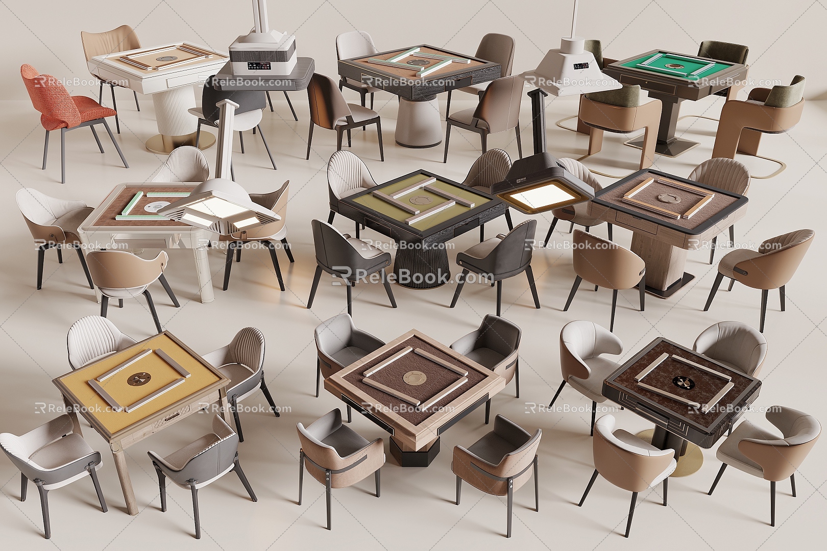 Mahjong Table and Chair Smoking Light Mahjong Table and Chair Combination Single Chair 3d model