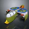 Green Cartoon Flying Vehicle 3D Model With Blue Propellers And Yellow Front