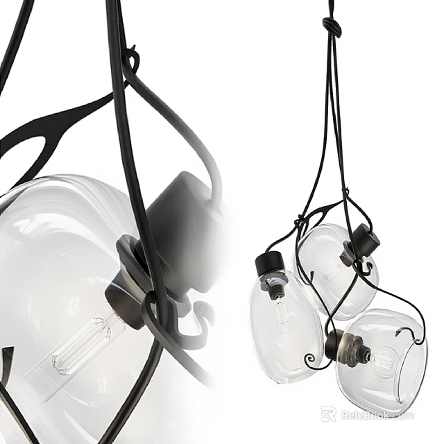 Unique Modern Chandelier With Black Metal Frame And Transparent Glass Shades 3d model 