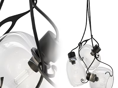 Unique Modern Chandelier With Black Metal Frame And Transparent Glass Shades 3d model