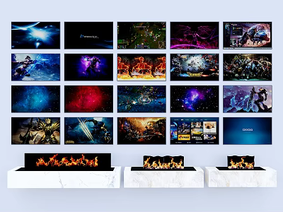 Modern 100 inch TV picture fireplace combination 3d model