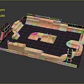 Cartoon Skate Park Scene With Wooden Ramps Platforms And Black Surface