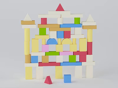 Colorful Wooden Building Blocks Castle Built with Various Shapes and Colors 3d model