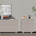 Elegant Modern Entryway Cabinet And Sideboard With Plant Artwork Fruit Bowl And Figurine
