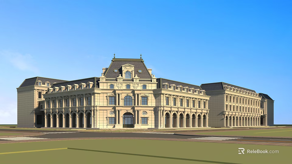 Aerial Planning of European Style Grand Building With Symmetrical Architecture and Spacious Plaza 3d model 