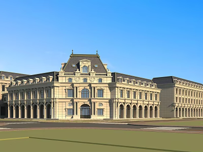 Aerial Planning of European Style Grand Building With Symmetrical Architecture and Spacious Plaza 3d model