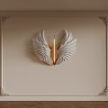 Elegant Wall Decor With White Wing Design And Gold Accent In Luxury Interior 3d model