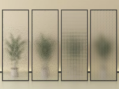 Modern Glass Room Dividers With Textured Patterns And Indoor Plants Background 3d model