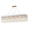 Elegant Rectangular Crystal Chandelier with Brass Frame and Hanging Prisms Design 3d model