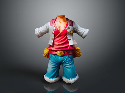 Stylish Casual Outfit With White Jacket Red Top Blue Pants And White Cuffed Hems 3d model