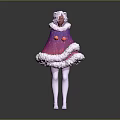 Whimsical Character In Pink Purple Creature Cloak Costume With White Fur Trim And Orange Decorations