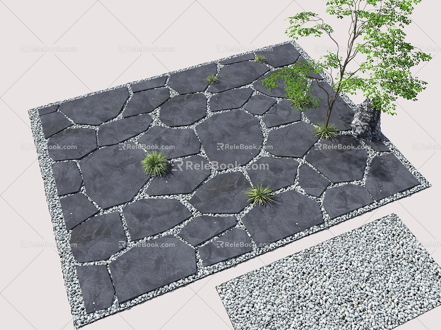 Chinese Style Slab Road Chinese Style Ting Step Road Tour Trail Gravel Block Garden Road Paving Bluestone Gravel Crushed Stone 3d model