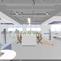 Modern Public Office Space With Open Layout Ergonomic Chairs Green Plants Large Windows And Bright Lighting 3d model