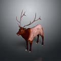 Brown and Pink Fur Deer With Large Antlers Standing On Gray Background