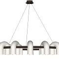 Modern Chandelier Design With Curved Light Bodies Wooden Frame And Sleek Elegant Interior Lighting