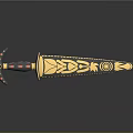 3D Rendered Mythical Sword With Ornate Golden Blade And Purple Red Hilt Accents