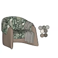 Elegant Green Floral Armchair With Round Cushion And Gray Throw Blanket