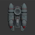 Futuristic Metallic Spacecraft Thruster Engine With Dual Conical Design And Red Propulsion Core
