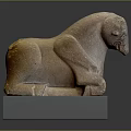 Elegant Kneeling Horse Sculpture With Detailed Pose And Gray Pedestal Base