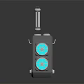 Technical Industrial Device With Black Body Blue Circular Components And Top Transparent Vertical Tube