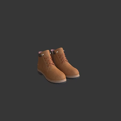 Brown Suede Ankle Boots With Lace Up Detail And Rubber Sole For Casual Daily Wear 3d model