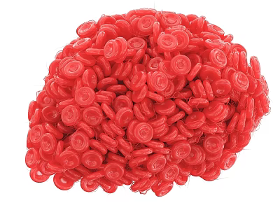 Red Plastic Bottle Caps Piled Up As A Round Collection Of Small Objects 3d model
