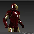 Iron Man Movie and Game Character with Red Gold Armor Standing on Black Base