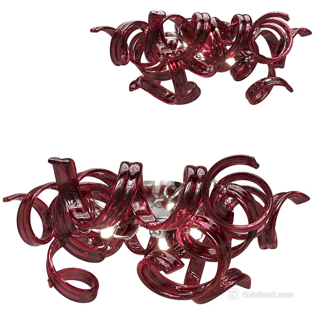 Red Twisted Design Modern Ceiling Light With Artistic Glass Shade For Home Decor 3d model 