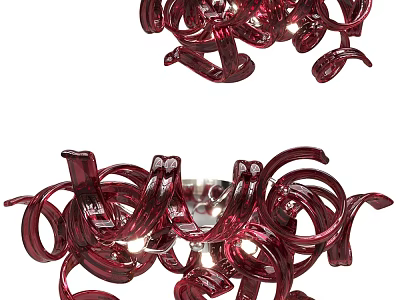 Red Twisted Design Modern Ceiling Light With Artistic Glass Shade For Home Decor 3d model