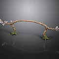 Curved Plant Branch With Green Roots And White Buds Against Dark Background With Reflection