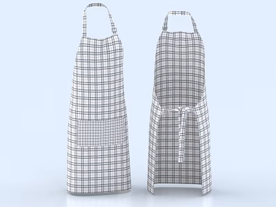 Plaid Pattern Modern Kitchen Aprons With Pocket And Tie Strap Two Pieces 3d model