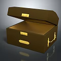 Vintage Brown Wooden Chest With Open Lid Golden Hardware And Interior