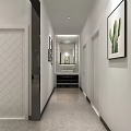 Modern Shop Front Desk in Corridor With Decorative Paintings Green Plants Rug And Chairs
