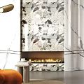 Luxurious Modern Marble Fireplace Interior With Burning Fire And Decorative Panels 3d model