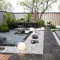 Serene Courtyard Garden Design With Stone Terrace Water Feature Outdoor Seating And Lush Plants