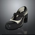 Black And White Patent Leather Mary Jane Shoes With Block Heel And Strap Buckle