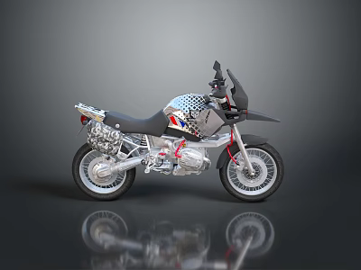Stylish Adventure Motorcycle With Black Seat Metallic Engine Red Accents And Off-Road Wheels 3d model