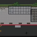 Red And White School Building Exterior With Glass Curtain Walls Staircase Green Plants And Vehicles