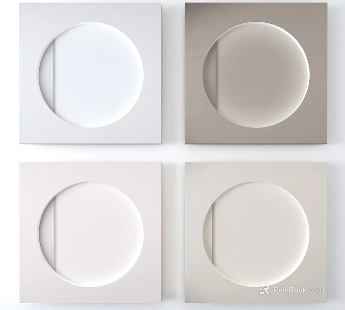 Modern Square Frame Wall Decor with Circular Designs in White and Gray 3d model