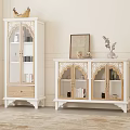 Elegant White Carved Decorative Cabinets With Glass Doors Books Picture Frame And Vase